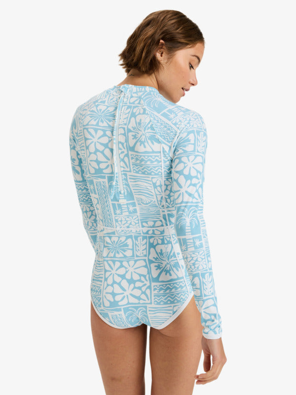 Womens Flowers Wave Long Sleeve Back Zip One-Piece