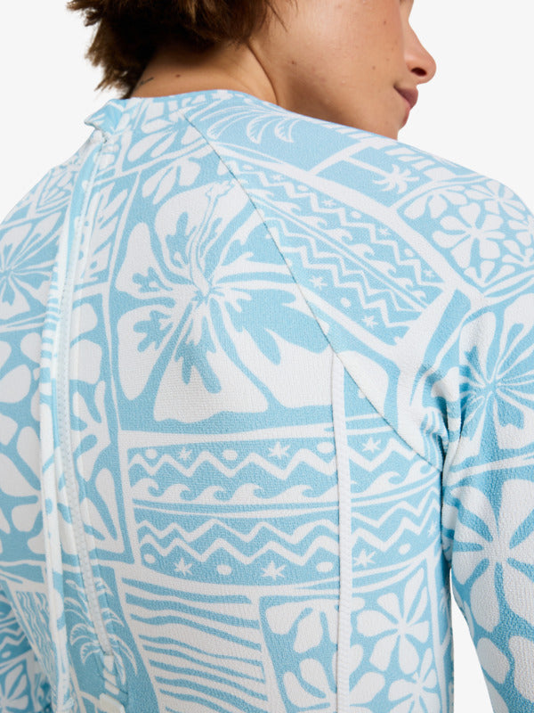 Womens Flowers Wave Long Sleeve Back Zip One-Piece