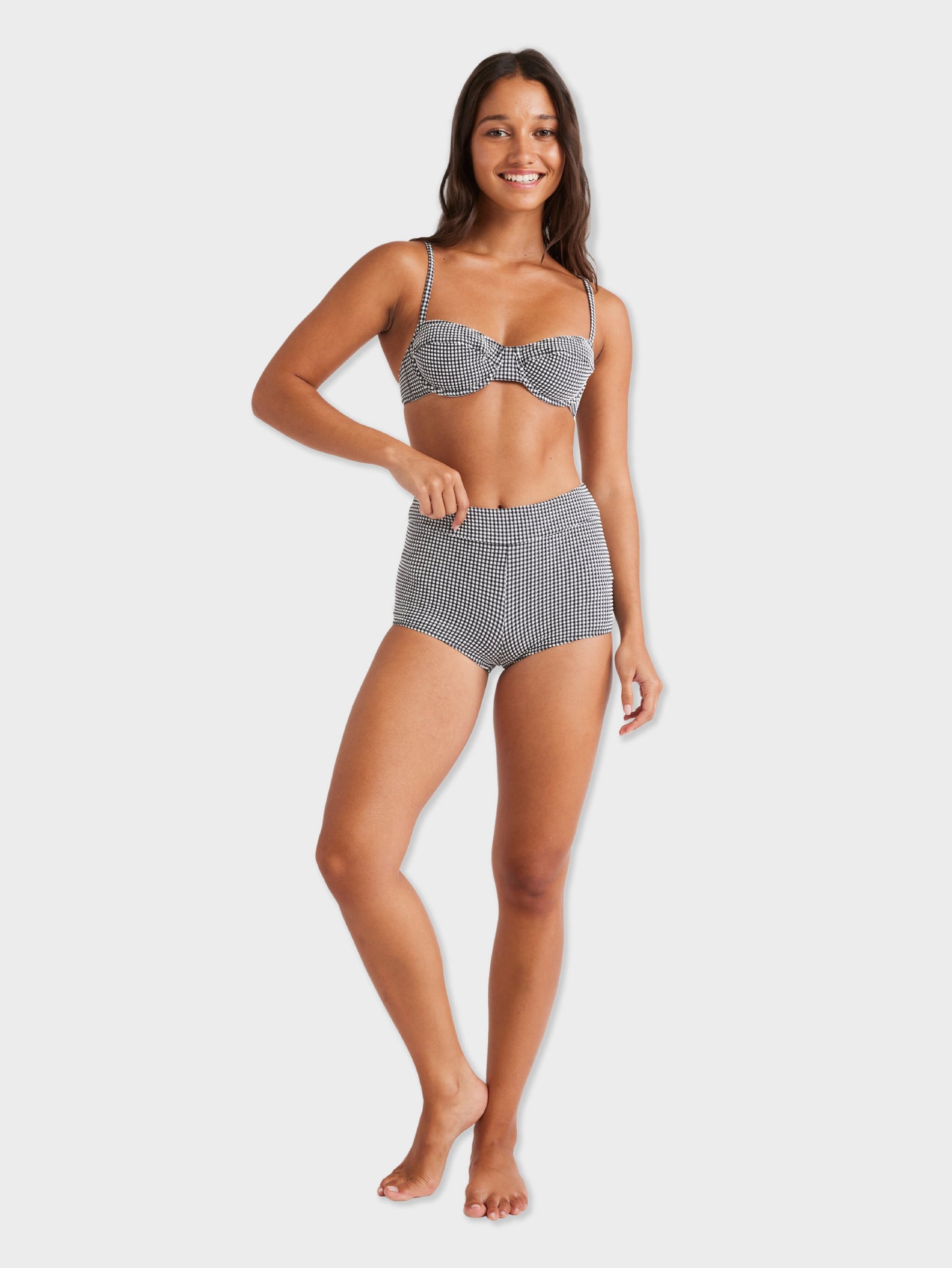 Womens Gingham Midwaist Mod Bikini Bottom
