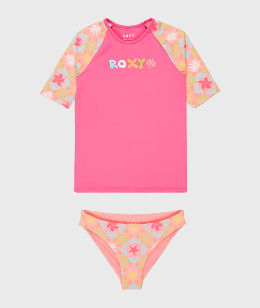 Girls 2-7 Check Short Sleeve Rash Vest Set