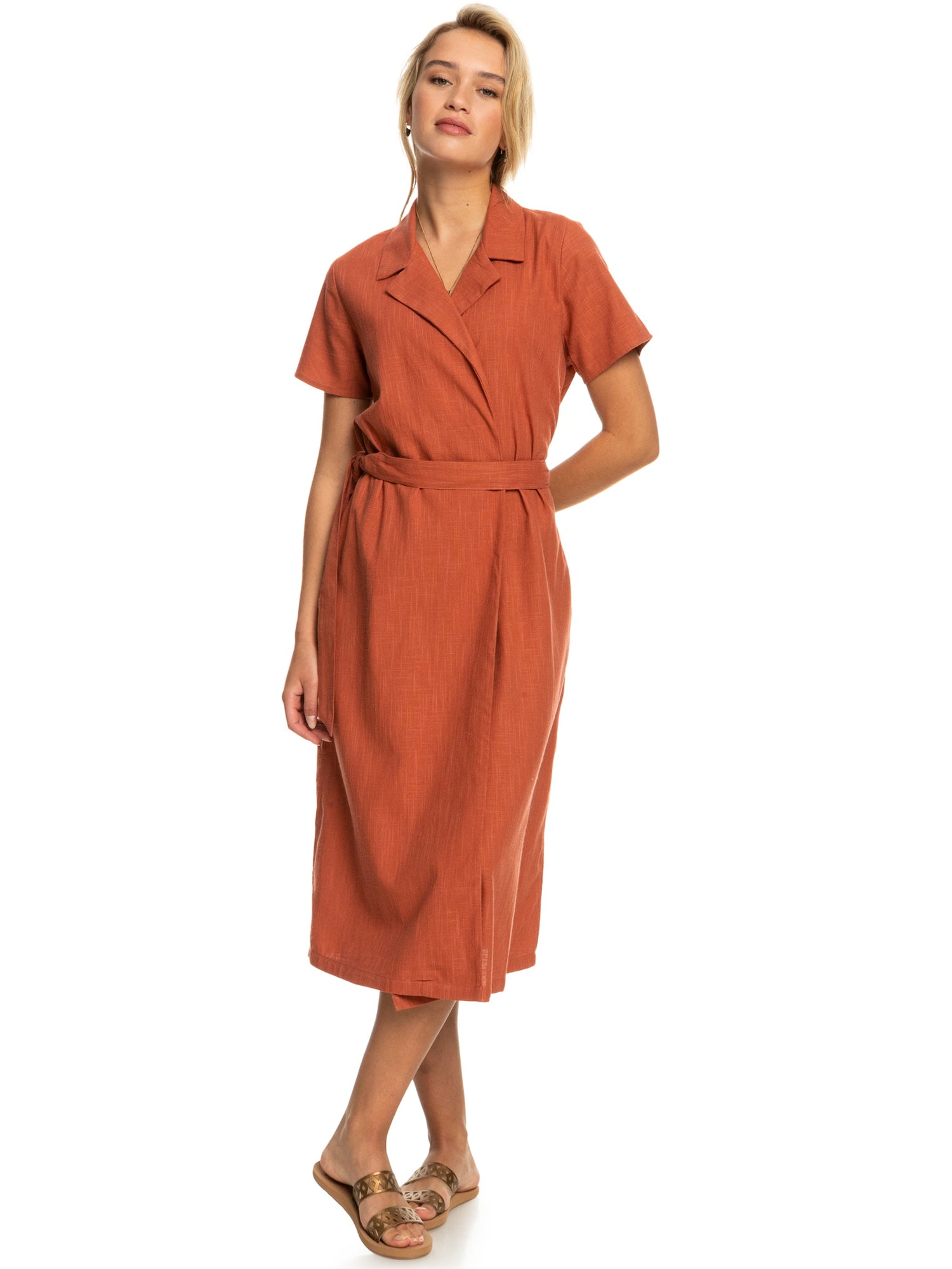 Womens Alright Dear Midi Wrap Dress XS Etruscan Red
