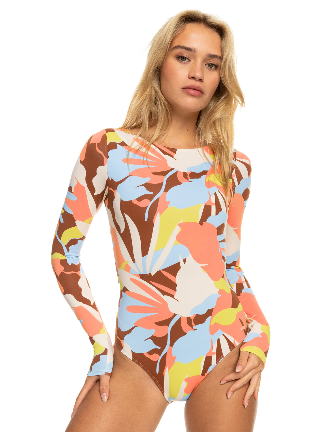 Womens Floraldelic Long Sleeve One-Piece Swimsuit