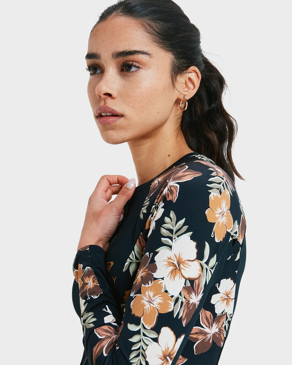 Womens Full Zipped Mix Long Sleeve Rash Vest