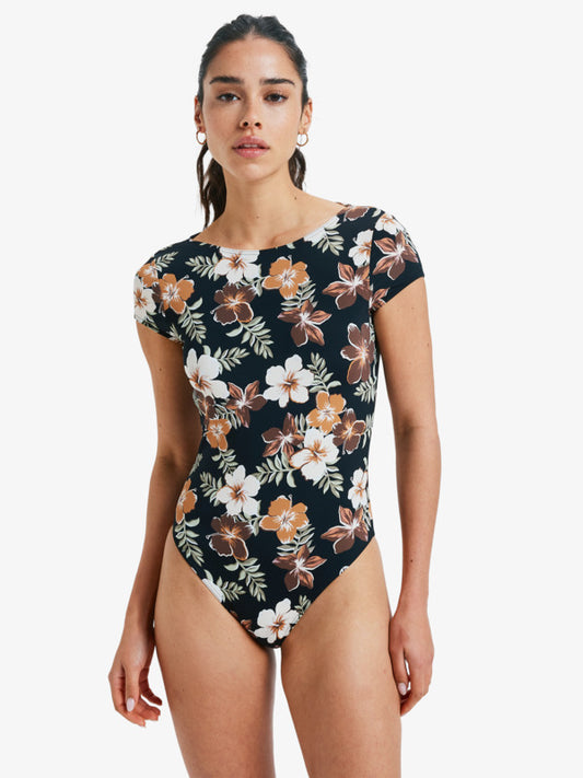 Womens Nostalgic Feels Short Sleeve One-Piece Swimsuit