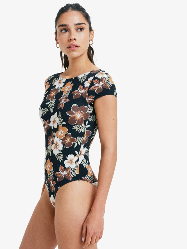 Womens Nostalgic Feels Short Sleeve One-Piece Swimsuit