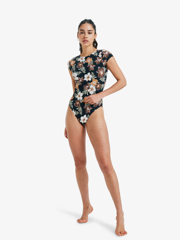 Womens Nostalgic Feels Short Sleeve One-Piece Swimsuit