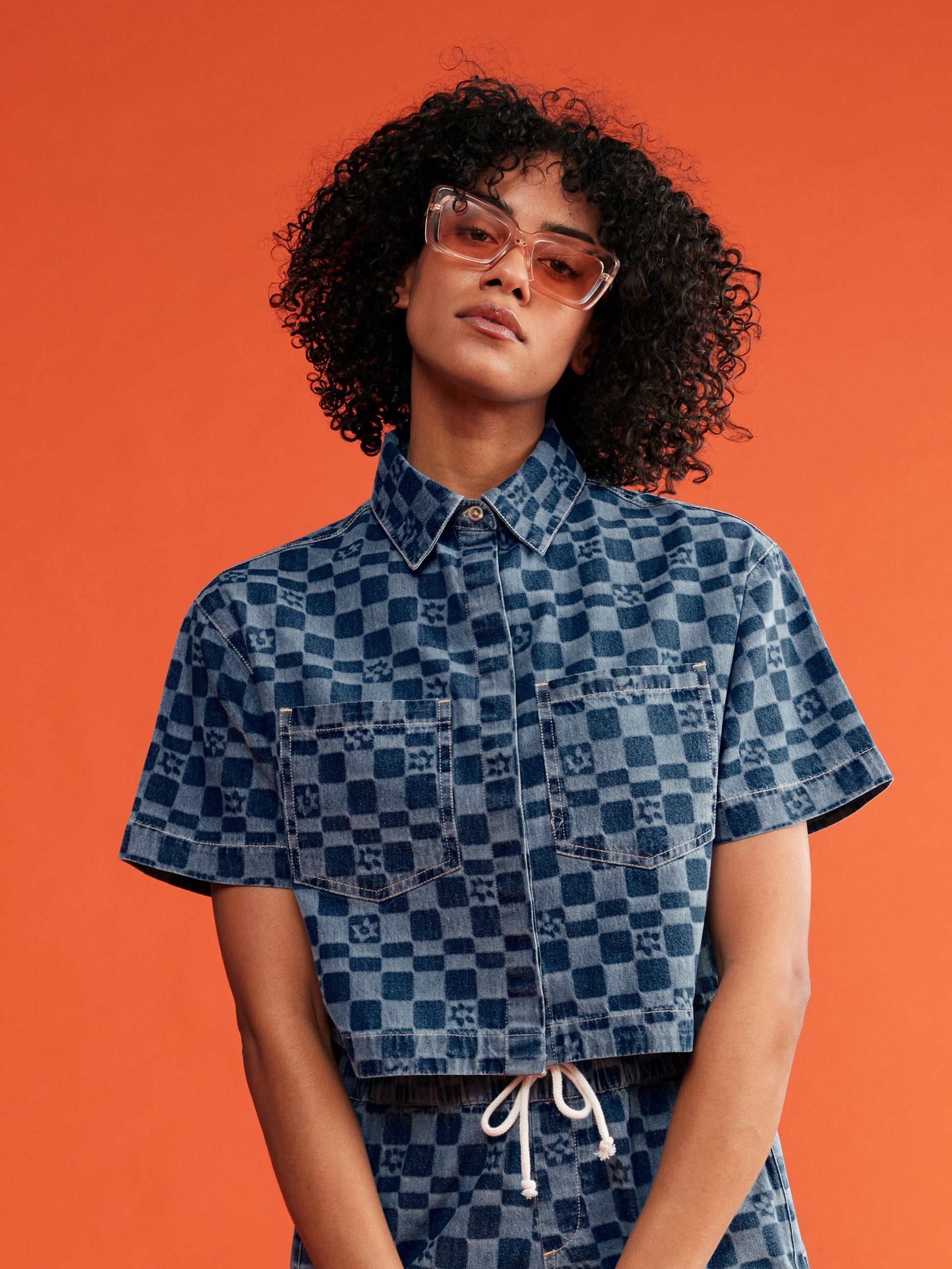 Womens Blue Wave Club Printed Short Sleeve Denim Shirt - Roxy Singapore