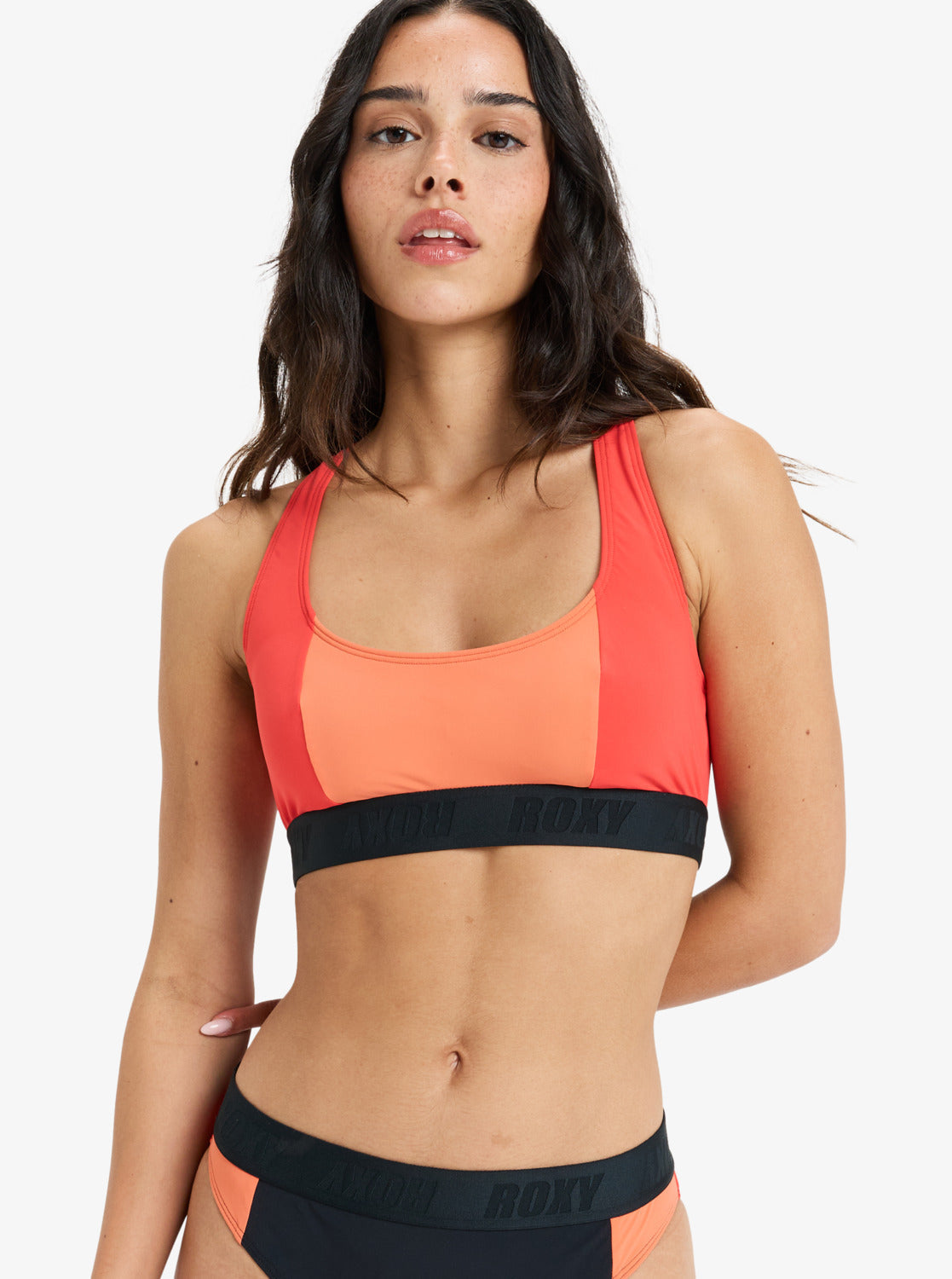 Women Roxy Active Colorblock Crop Top Bikini