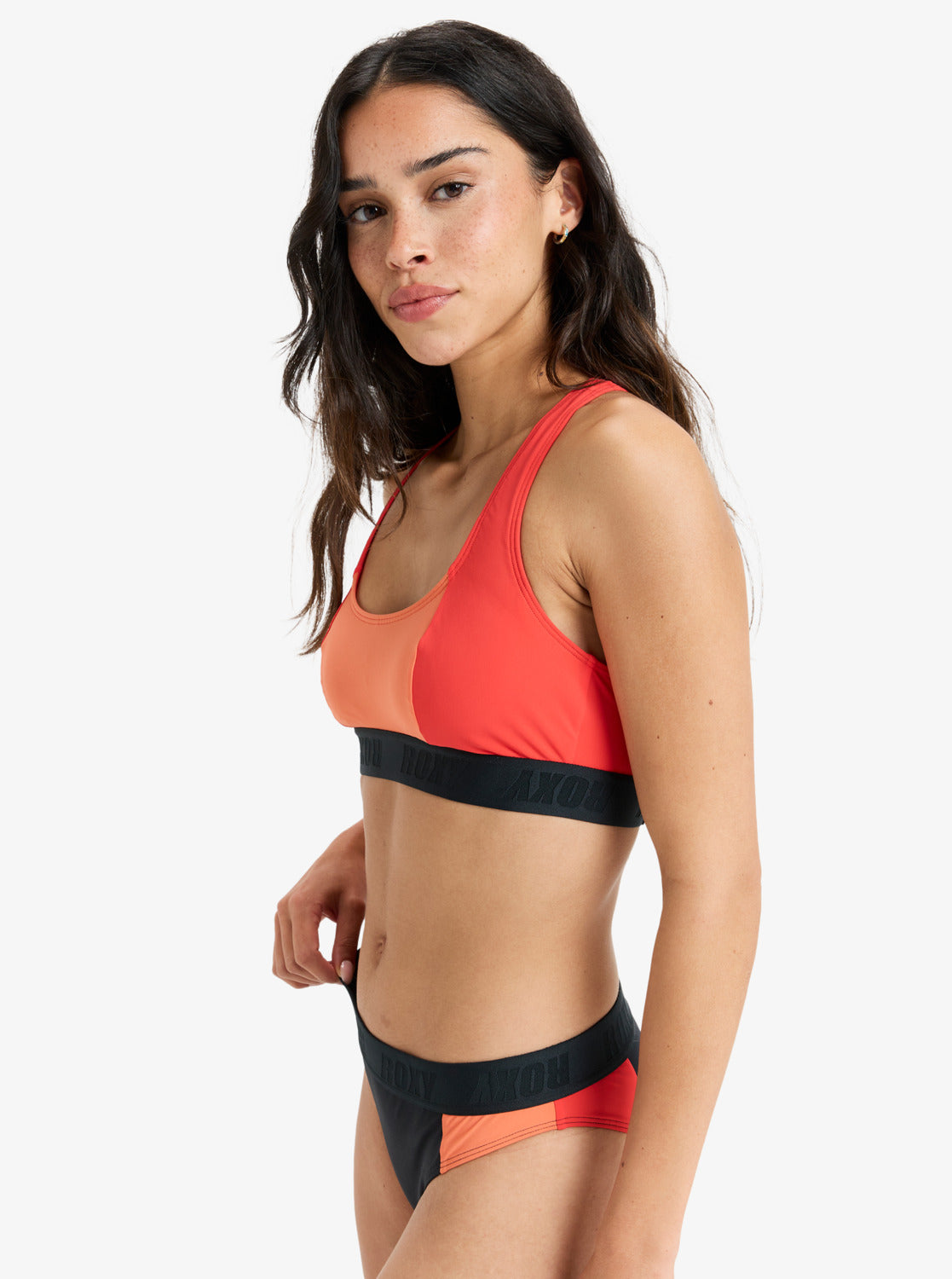 Women Roxy Active Colorblock Crop Top Bikini