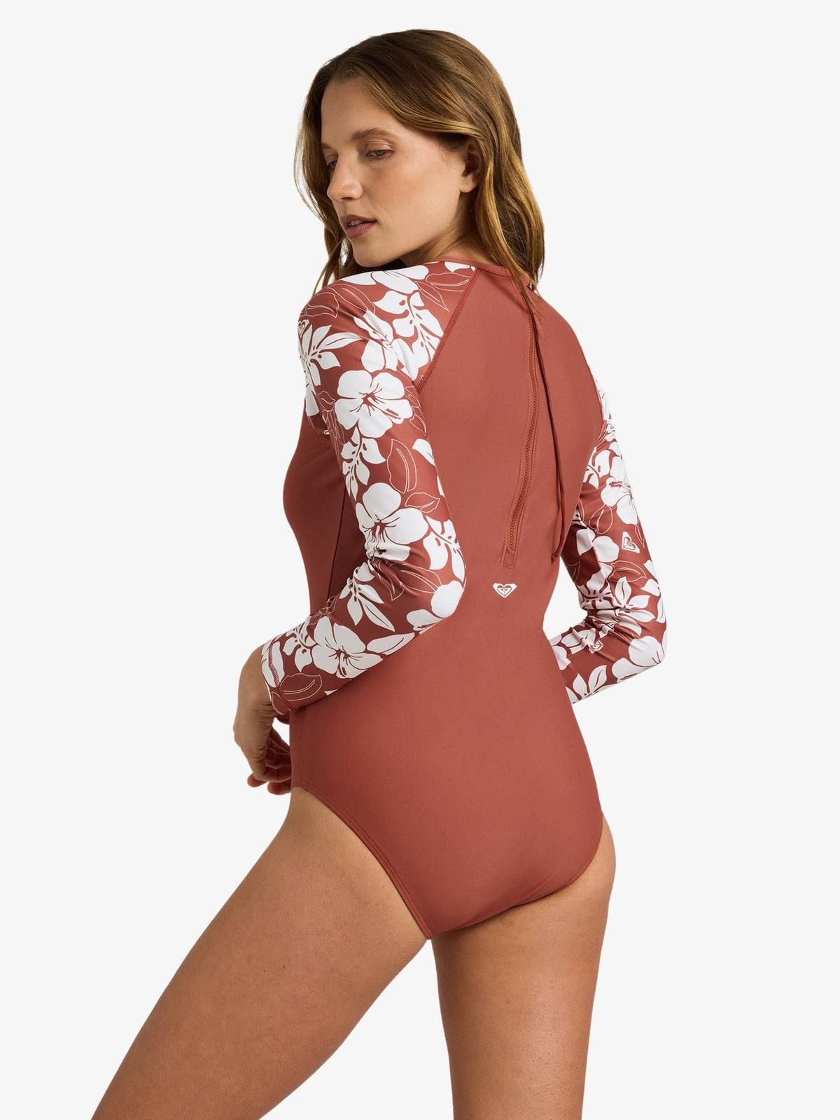 Womens Basic Mix Long Sleeve One Piece Swimsuit