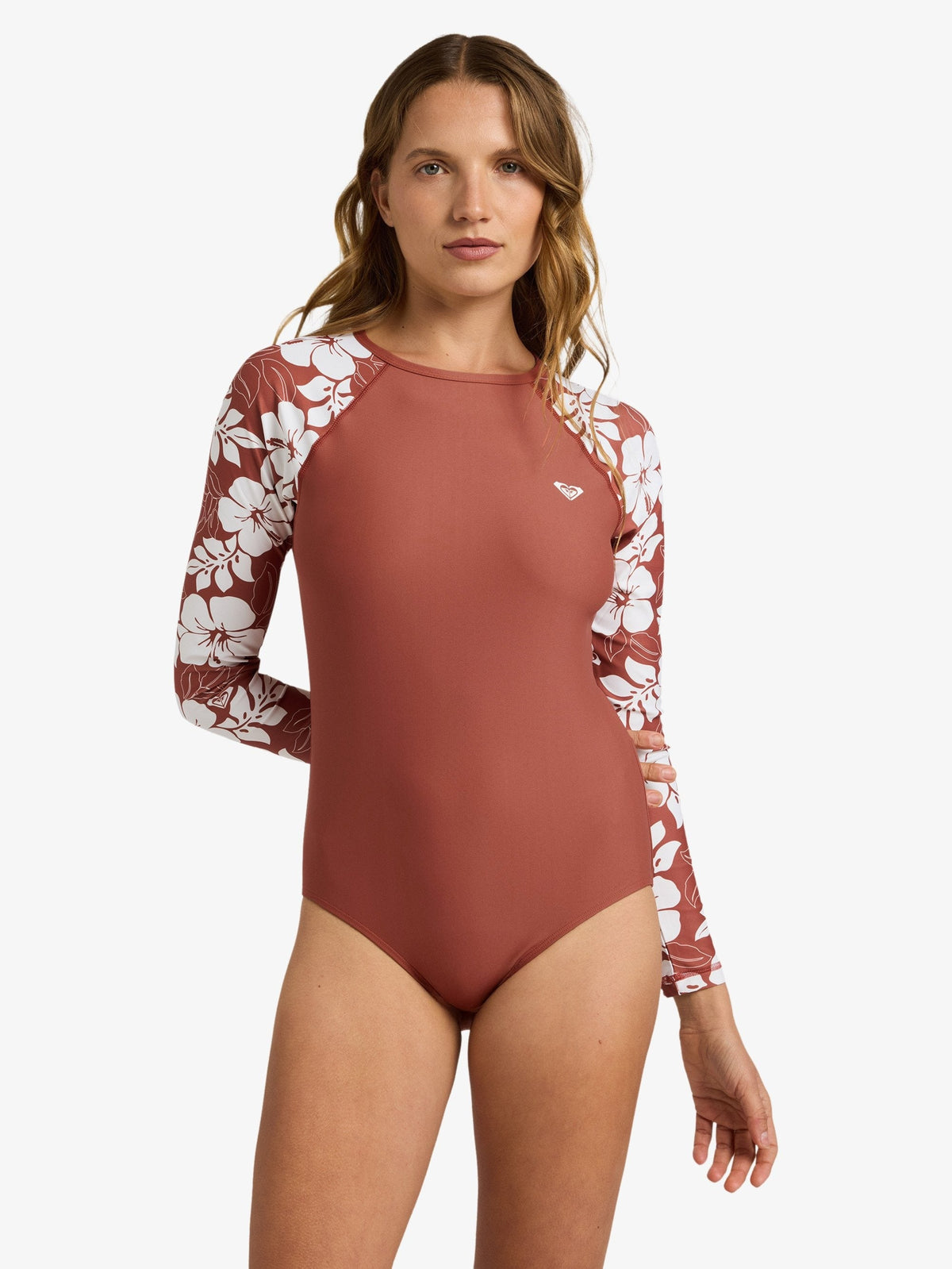 Womens Basic Mix Long Sleeve One Piece Swimsuit